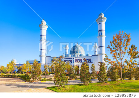 Central Cathedral Mosque of Dushanbe city aerial view 129953879