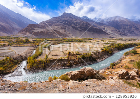 Floodplains in Wakhan Corridor, Badakhshan province of Afghanistan Floodplains in Wakhan Corridor, Badakhshan province of Afghanistan 129953926