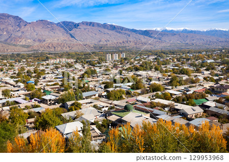 Penjikent city aerial panoramic view in Tajikistan 129953968