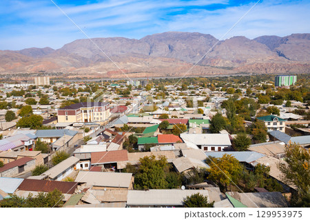 Penjikent city aerial panoramic view in Tajikistan 129953975