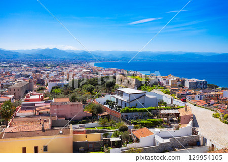 Milazzo city aerial panoramic view, Sicily 129954105