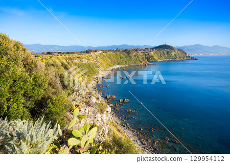 Capo di Milazzo aerial panoramic view, Sicily 129954112