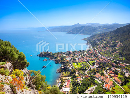 Cefalu city centre aerial panoramic view in Sicily 129954119