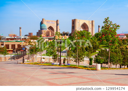 Bibi Khanym Mosque aerial panoramic view, Samarkand 129954174