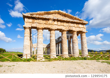 Temple of Segesta facade view in Sicily 129954175