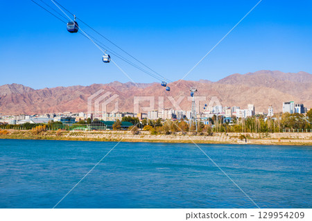 Cable car through Syrdarya river in Khujand 129954209