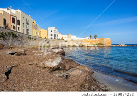 Tramontana walls beach in Trapani city in Sicily Tramontana walls beach in Trapani city in Sicily 129954258