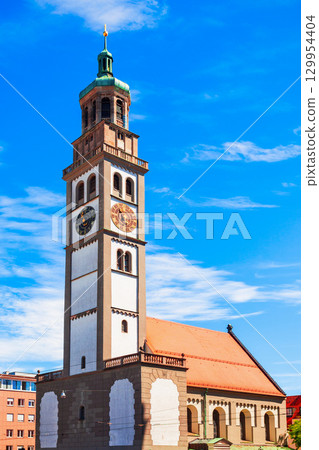 Perlachturm Tower in Augsburg old town, Germany 129954404