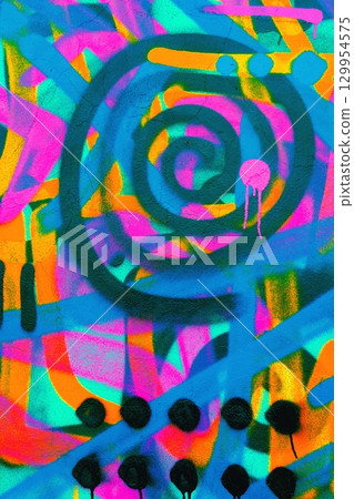 Vibrant Neon Graffiti Art with Spray Paint Swirls for 90s Y2K Aesthetic Vibrant Neon Graffiti Art with Spray Paint Swirls for 90s Y2K Aesthetic 129954575