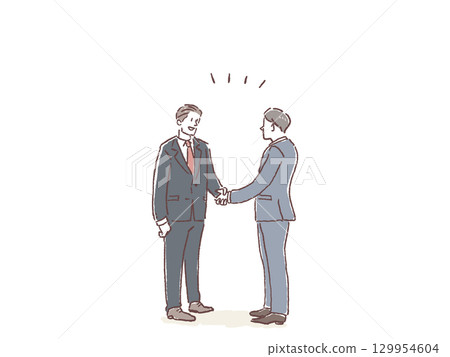 兩個穿著西裝的男人握手，商人， 129954604
