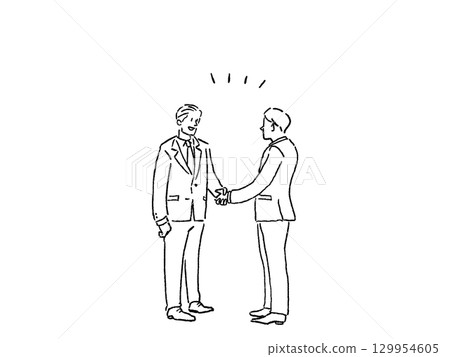 兩個穿西裝的男人握手，商人，線條畫 129954605