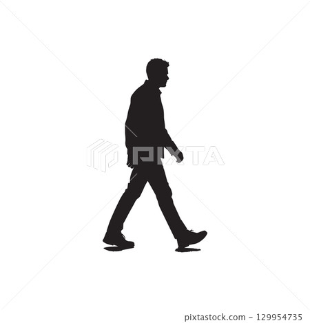 silhouette of a man walking with one leg forward isolated on white background 129954735