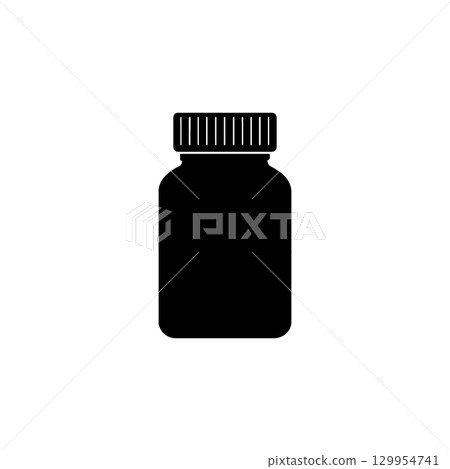 silhouette of a pill bottle with ribbed cap on white background 129954741