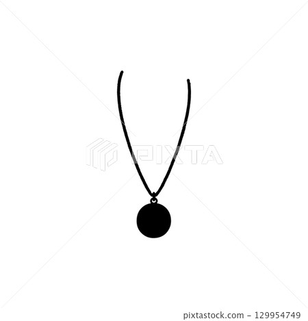 silhouette of a round pendant necklace on white background silhouette of a round pendant necklace on white background 129954749