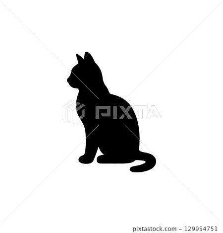 silhouette of a sitting cat on white background 129954751