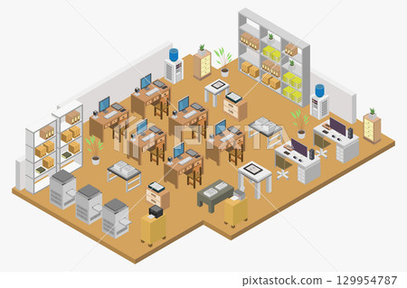 Isometric office workplace 129954787