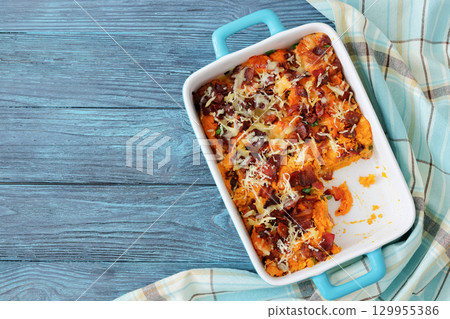 sweet potato casserole with bacon, cheese, onion sweet potato casserole with bacon, cheese, onion 129955386
