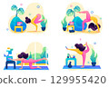 Set of landing pages on the topic of yoga classes at home. Flat 2D Web design 129955420