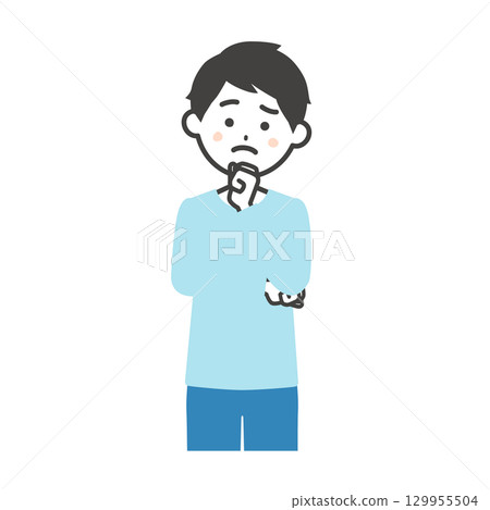 Illustration of a man thinking with his fist on his chin Illustration of a man thinking with his fist on his chin 129955504