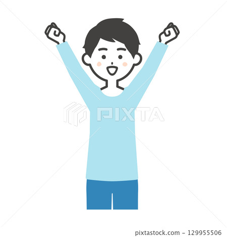 一名男子舉起雙拳的插圖 129955506