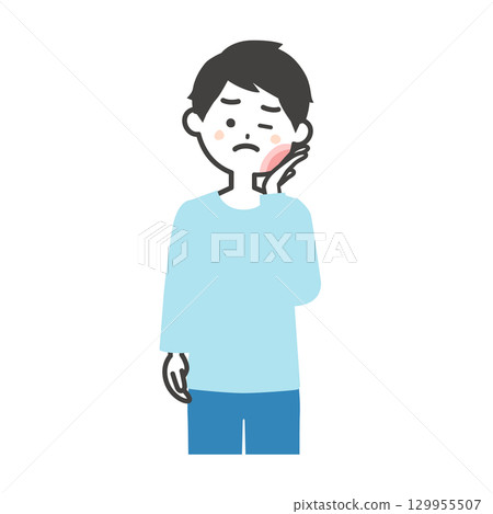 一名男子摀著腫脹的臉頰的插圖 129955507