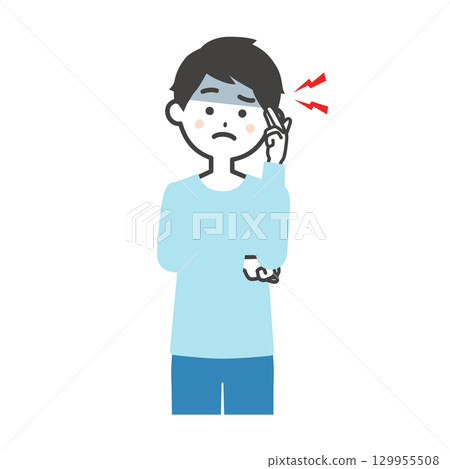 一名男子摀著太陽穴的插圖 129955508