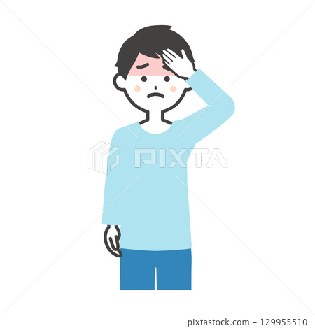 一名男子摀著額頭的插圖 129955510