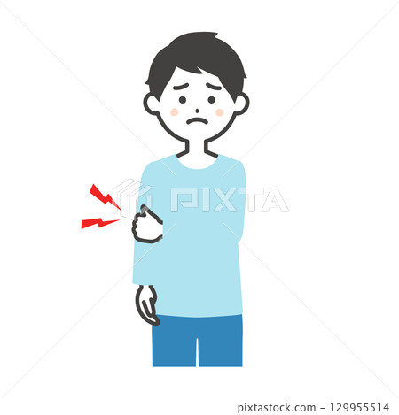 一名男子握住肘部的插圖 129955514