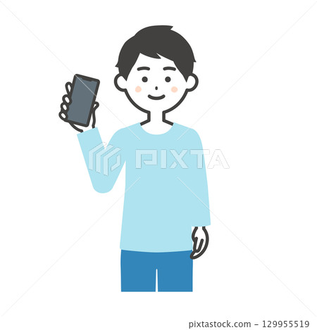 一名男子手持智慧型手機的插圖 一名男子手持智慧型手機的插圖 129955519