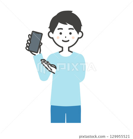 一名男子手持智慧型手機的插圖 129955521