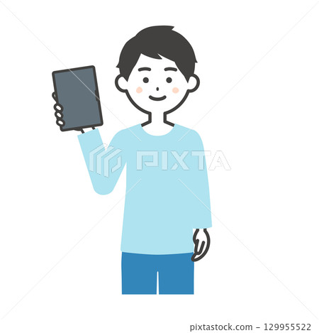 一名男子手持平板電腦的插圖 129955522