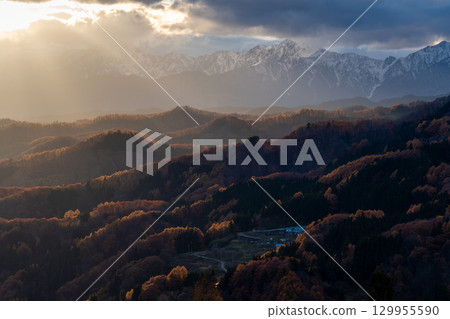 日落前從長野市鬼無町太望嶺眺望北阿爾卑斯山 日落前從長野市鬼無町太望嶺眺望北阿爾卑斯山 129955590
