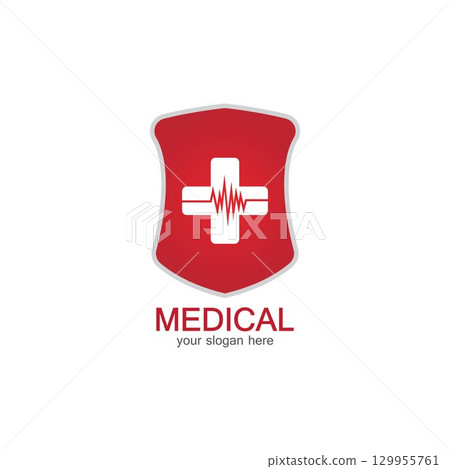 Shield icon with Medical pharmacy Isolated on White Background 129955761