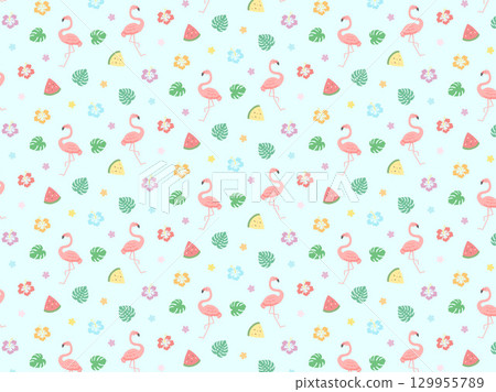 火烈鳥和夏季芙蓉圖案 129955789