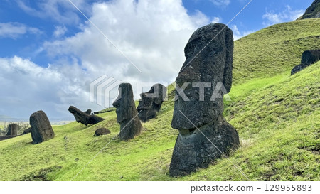 Moai statues facing in different directions on a hill (Rano Raraku, Easter Island, Chile) Moai statues facing in different directions on a hill (Rano Raraku, Easter Island, Chile) 129955893