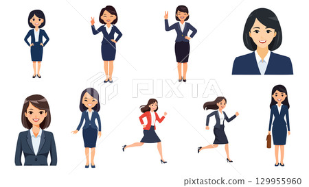 一個女人在一套西裝的插圖集 129955960