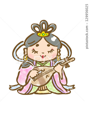 Hand-drawn cute illustration of Benzaiten 129956025