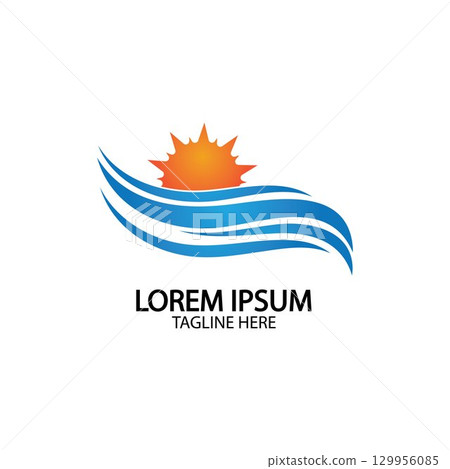 Water wave and sun icon vector illustration design logo 129956085