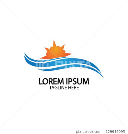 Water wave and sun icon vector illustration design logo Water wave and sun icon vector illustration design logo 129956095