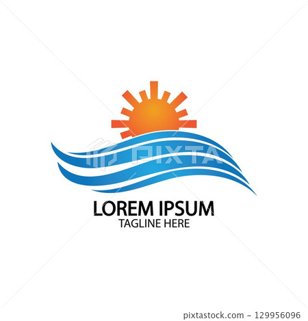 Water wave and sun icon vector illustration design logo Water wave and sun icon vector illustration design logo 129956096
