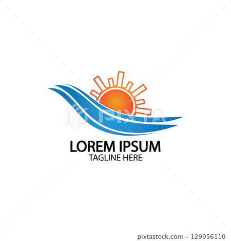 Water wave and sun icon vector illustration design logo 129956110