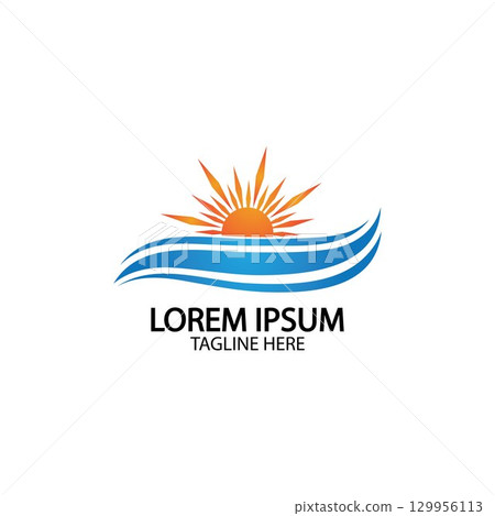 Water wave and sun icon vector illustration design logo 129956113
