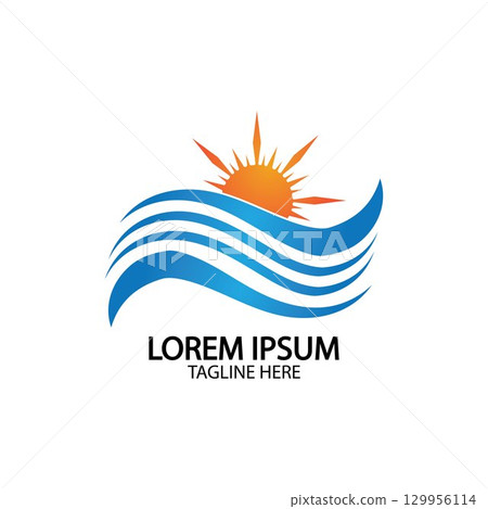 Water wave and sun icon vector illustration design logo Water wave and sun icon vector illustration design logo 129956114