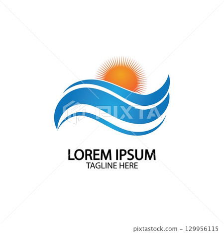 Water wave and sun icon vector illustration design logo Water wave and sun icon vector illustration design logo 129956115