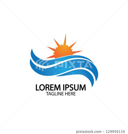 Water wave and sun icon vector illustration design logo Water wave and sun icon vector illustration design logo 129956116