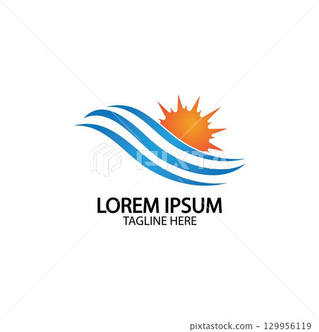 Water wave and sun icon vector illustration design logo 129956119