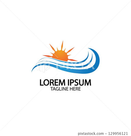 Water wave and sun icon vector illustration design logo 129956121