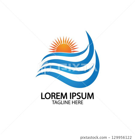 Water wave and sun icon vector illustration design logo Water wave and sun icon vector illustration design logo 129956122