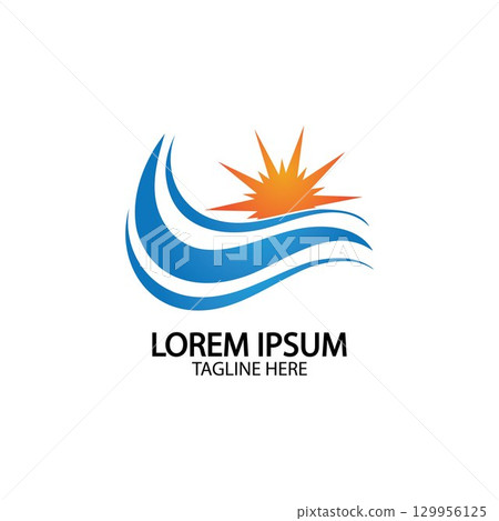 Water wave and sun icon vector illustration design logo Water wave and sun icon vector illustration design logo 129956125