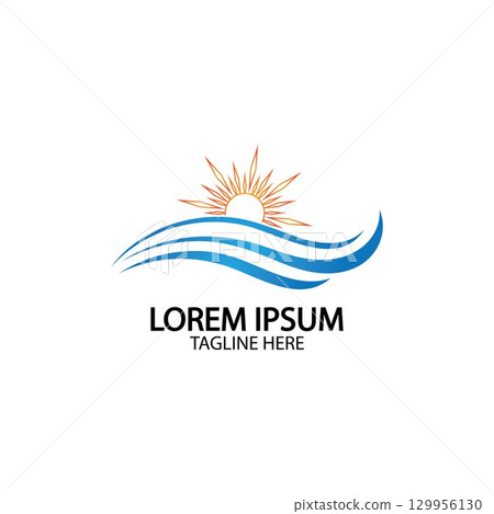 Water wave and sun icon vector illustration design logo 129956130